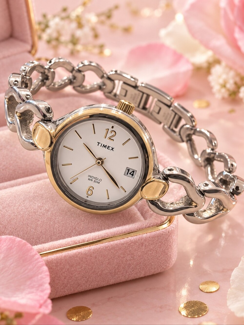 Timex Women's Two-Tone Indiglo Bracelet Watch - White Dial